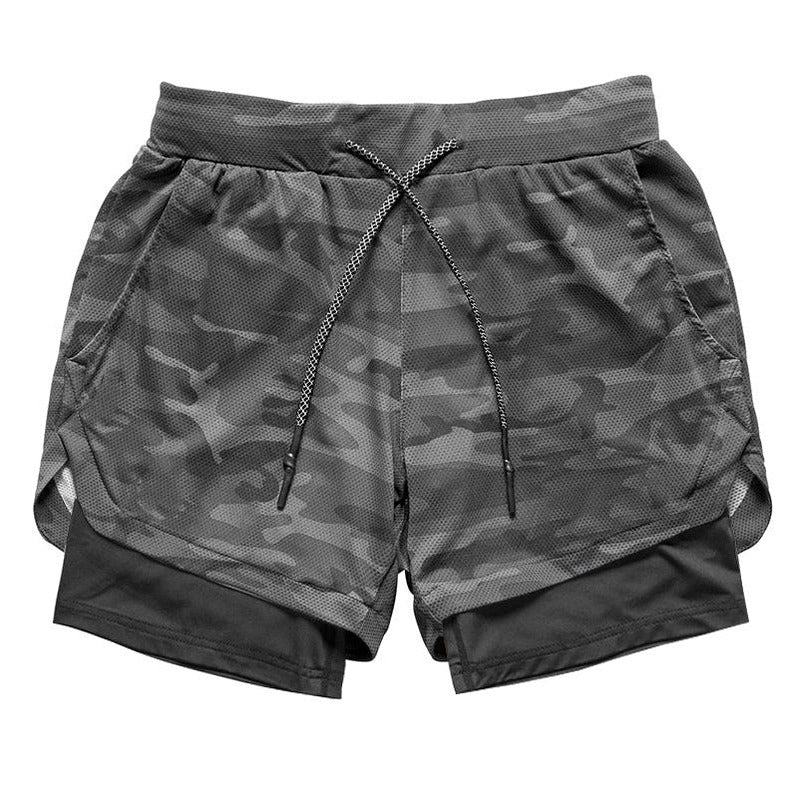Men's Camo Athletic Shorts with Built-In Compression Layer - 2 in 1