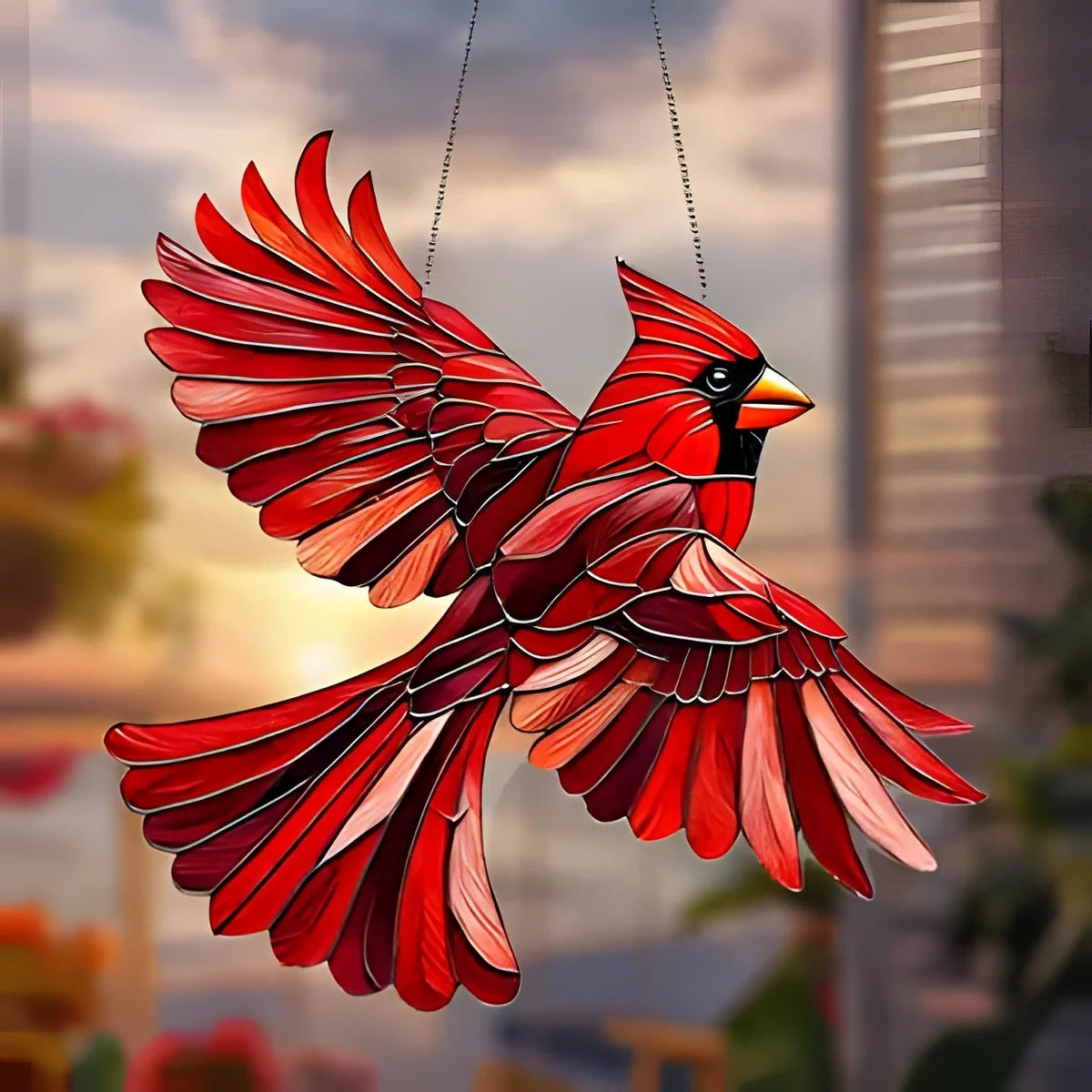 Vibrant Window Suncatcher Featuring Colorful Bird Design