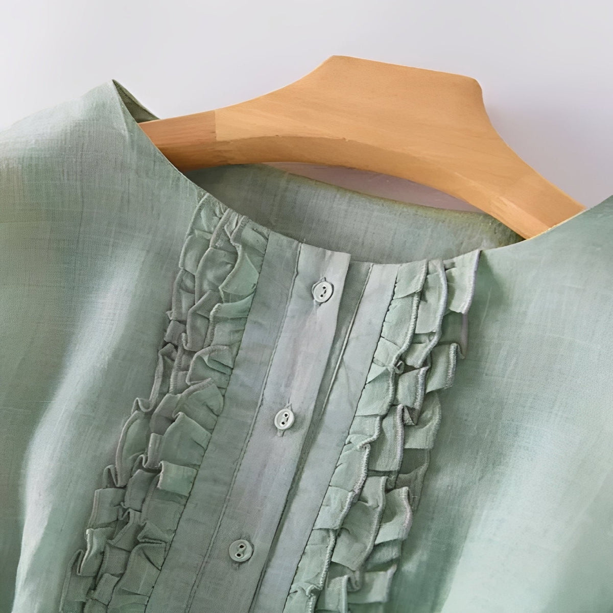 Women's Dress in Cotton Linen with Ruffle Accents