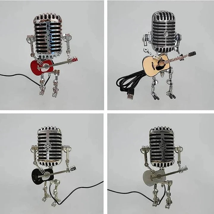 Retro Robot Desk Light Featuring Metal Microphone and Guitar