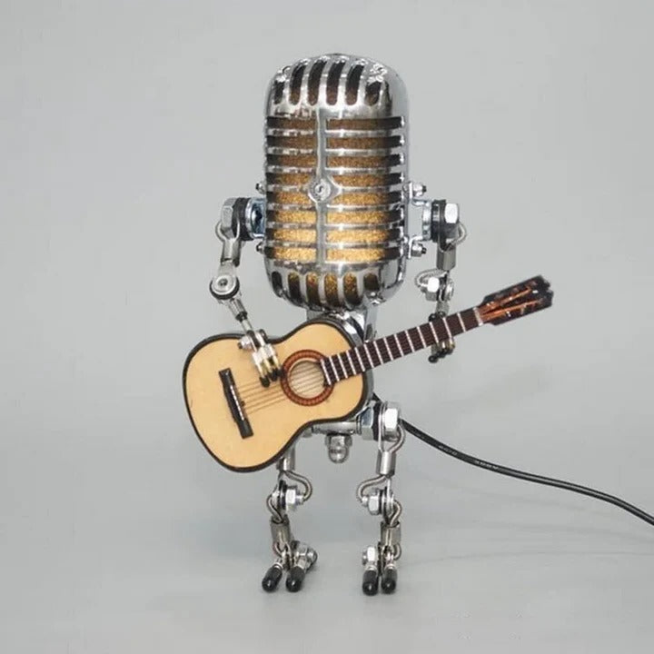 Retro Robot Desk Light Featuring Metal Microphone and Guitar
