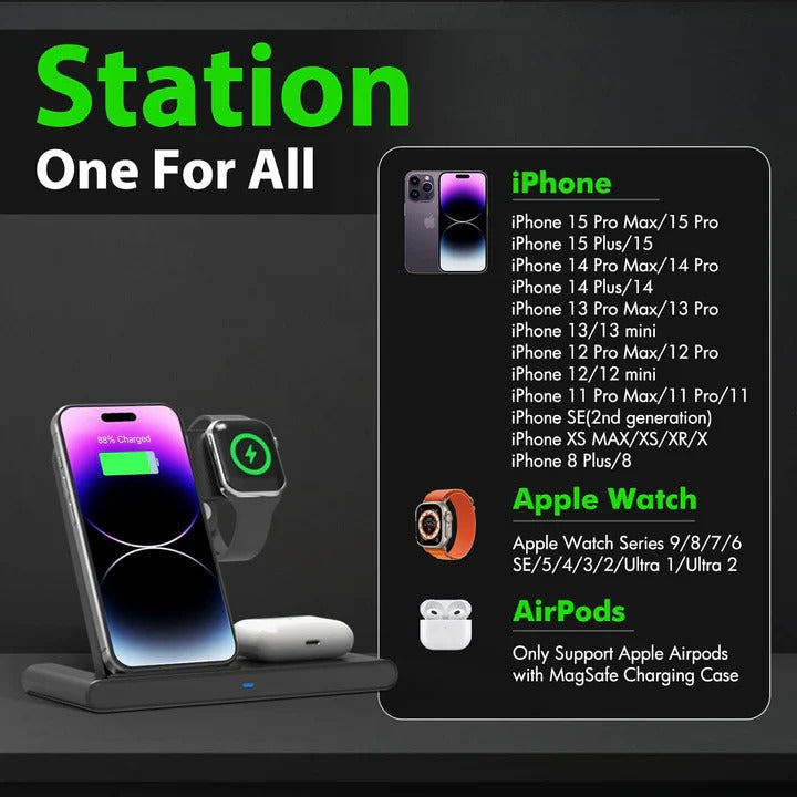 Wireless Charging Dock for Phone, Smartwatch, and Earbuds – 3 Devices