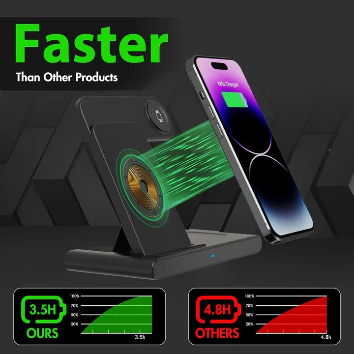 Wireless Charging Dock for Phone, Smartwatch, and Earbuds – 3 Devices