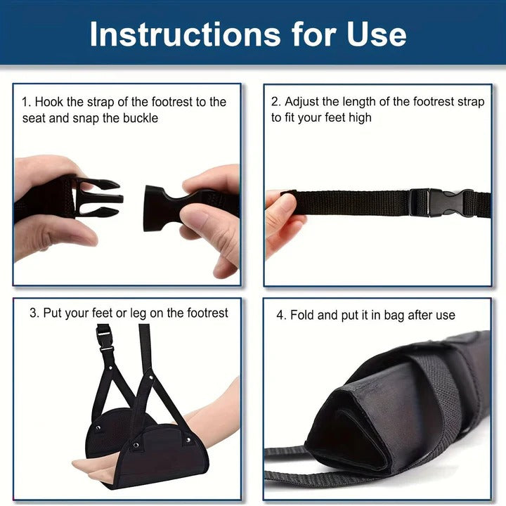 Travel Foot Rest Hammock with Foam Cushioning for Airplanes and Offices, 2-Pack