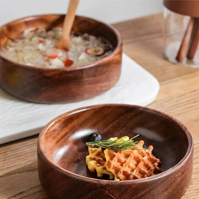 Set of 2 Wooden Bowls for Kitchen and Dining Serving