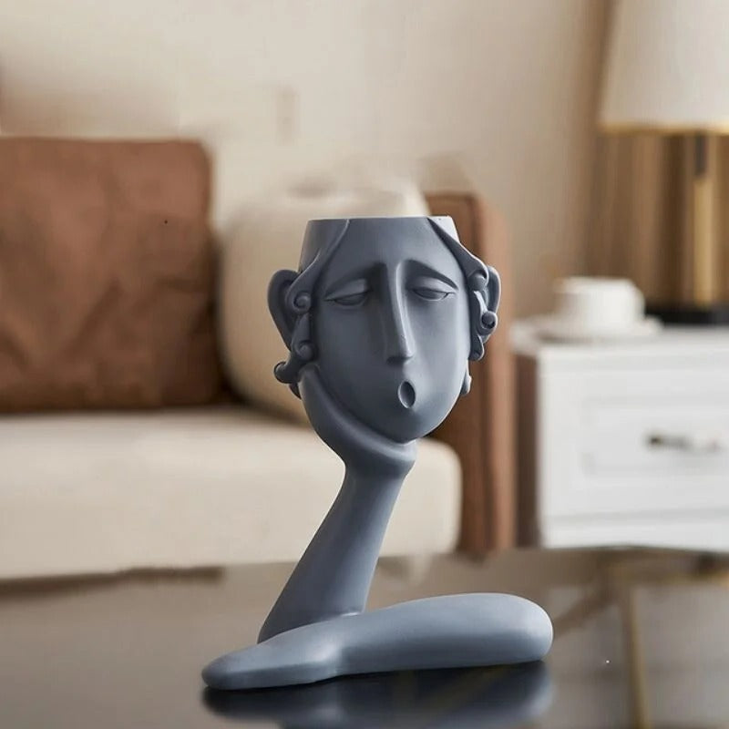 Modern Sculptural Design Plant Vase Set in Face Shape