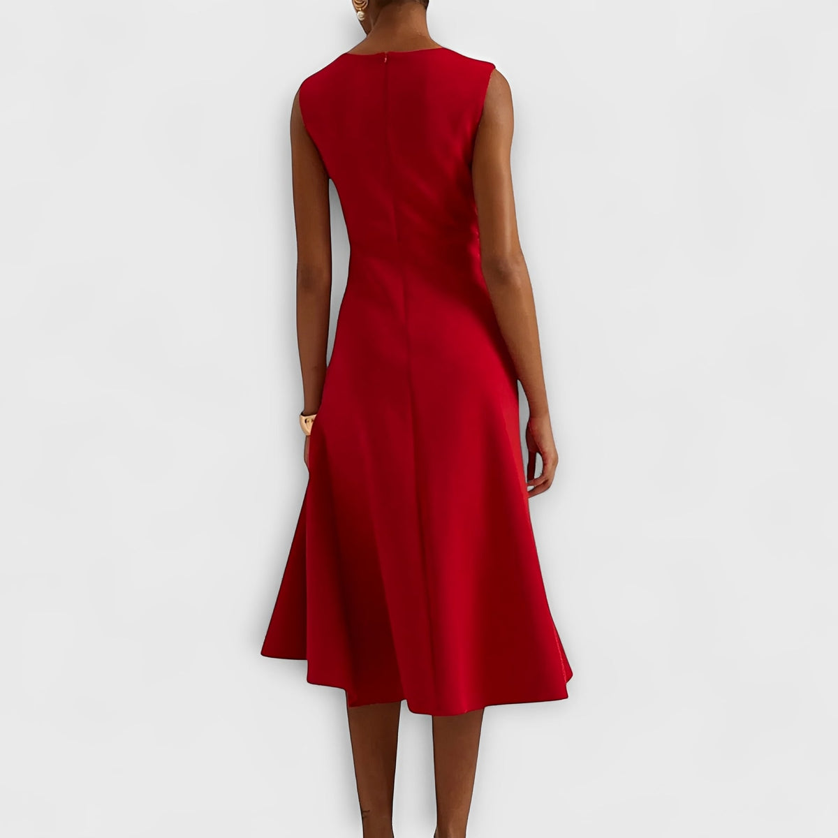 Draped Midi Dress with Asymmetric Design and Layered Hem