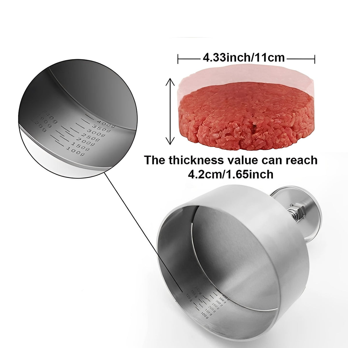 Burger Patty Maker in Stainless Steel for Grilling and Barbecue
