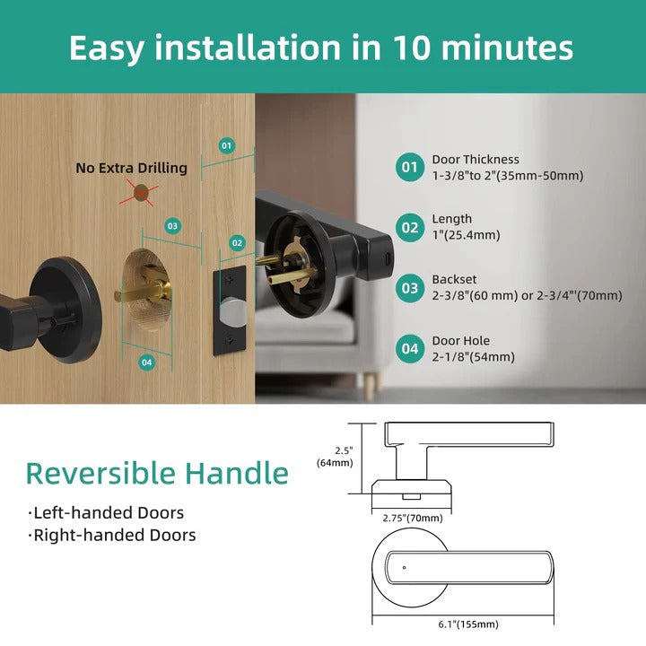Smart Door Lock with Fingerprint Keypad and Built-in Handle