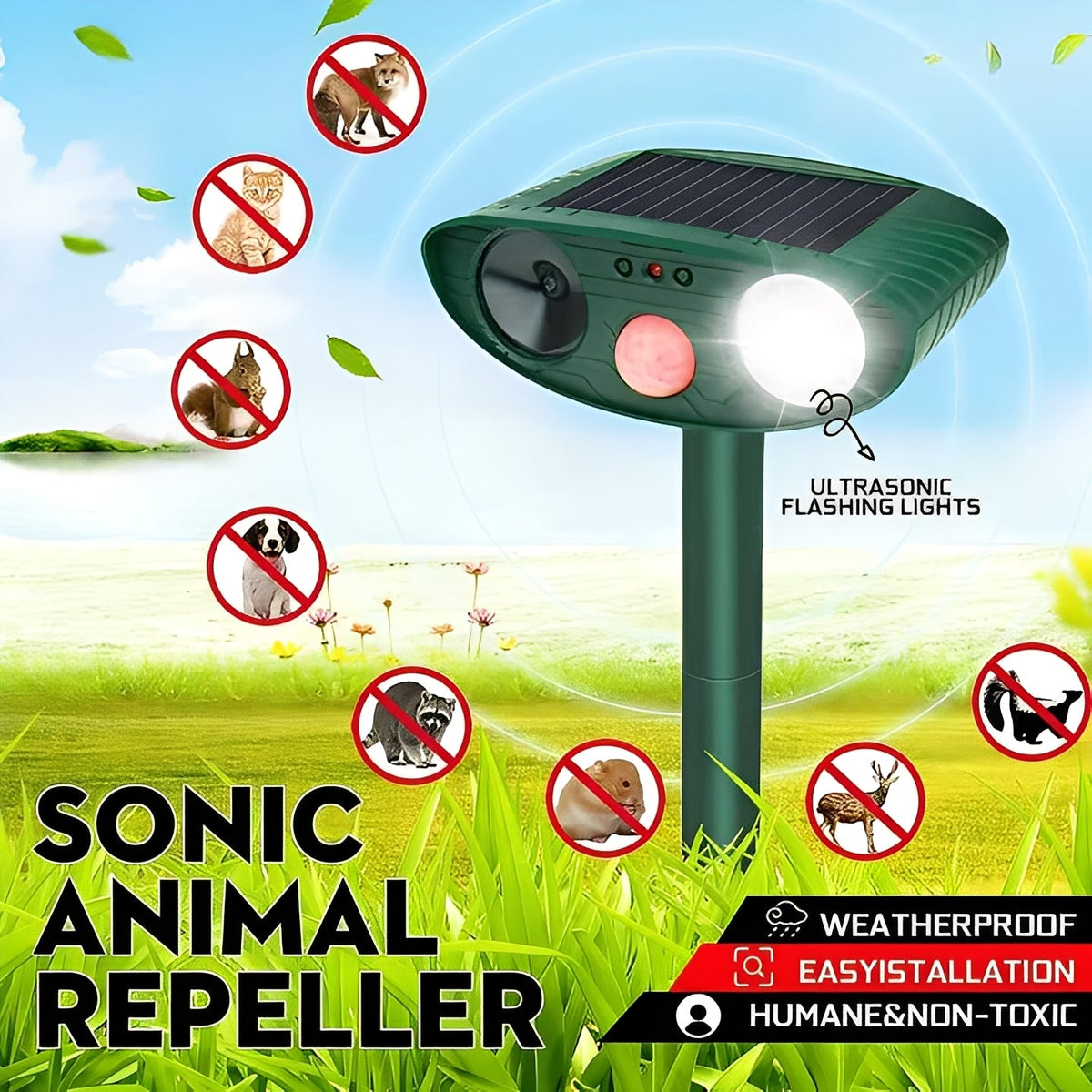 Set of 4 Ultrasonic Pest Control Devices Powered by Solar Energy