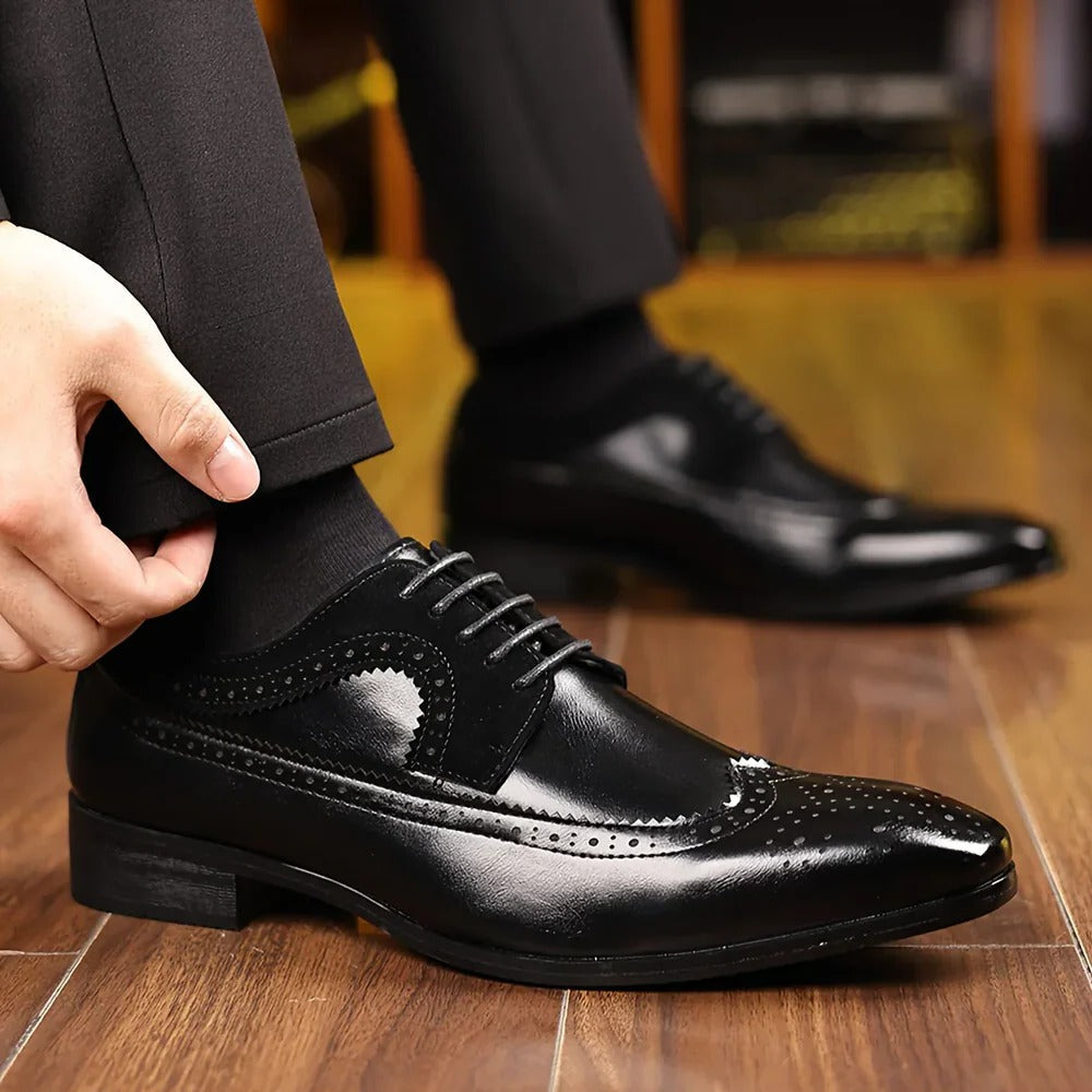 Shiny Wingtip Oxford Dress Shoes for Men