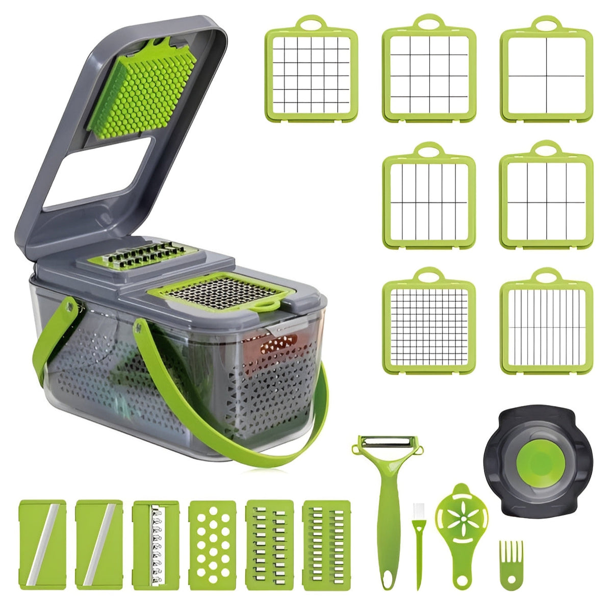 Multi-Function Vegetable Cutter with Safety Handle and Storage Box
