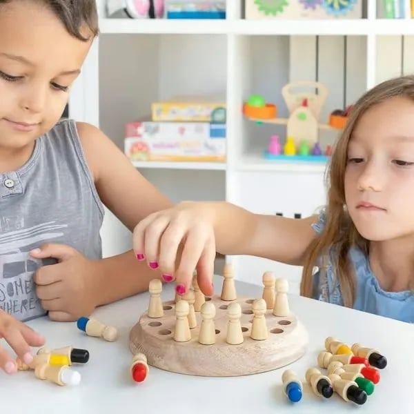 Colorful Wooden Memory Game for Kids – Includes Pegs, Board & Dice, 3+