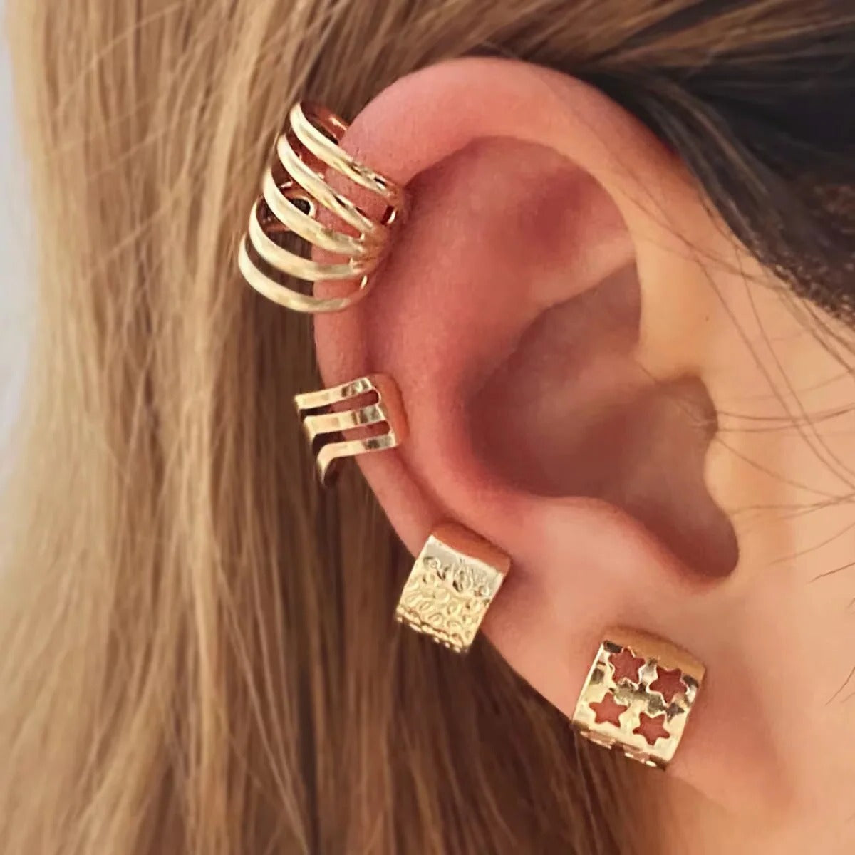 Set of Clip-On Earrings for Women - Leaf Design Ear Cuffs