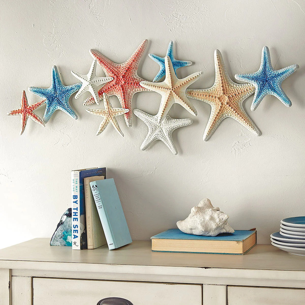 Coastal-Themed Metal Wall Art Set - Starfish Design, 46.5 Inches Wide