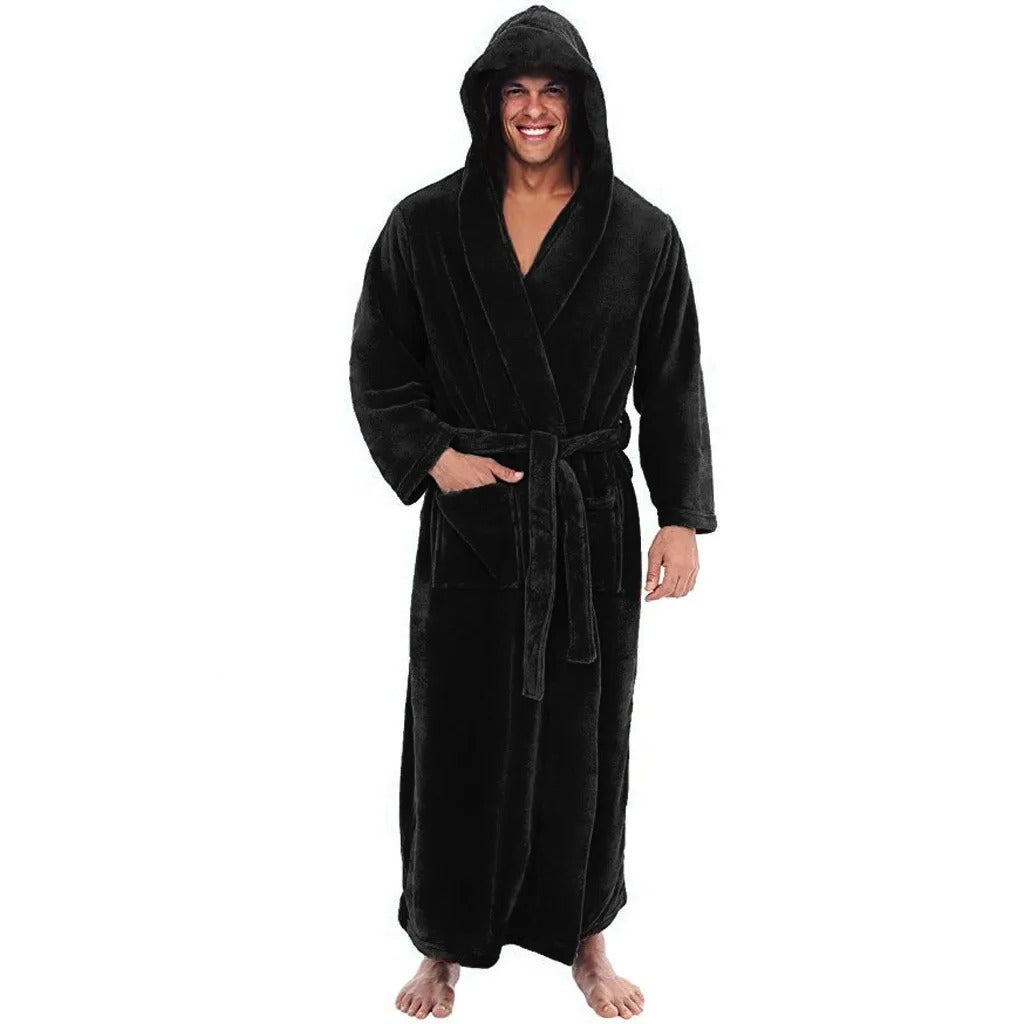 Plush Fleece Bathrobe for Men with Hood and Pockets