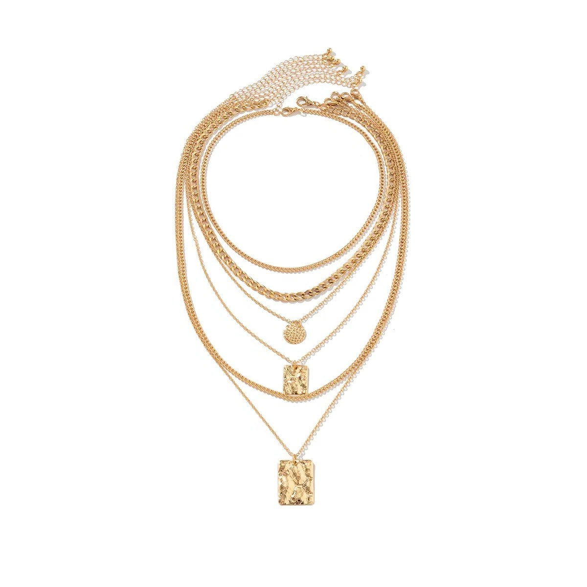 6-Piece Choker Necklace Set with Geometric and Coin Pendants in Vintage Style