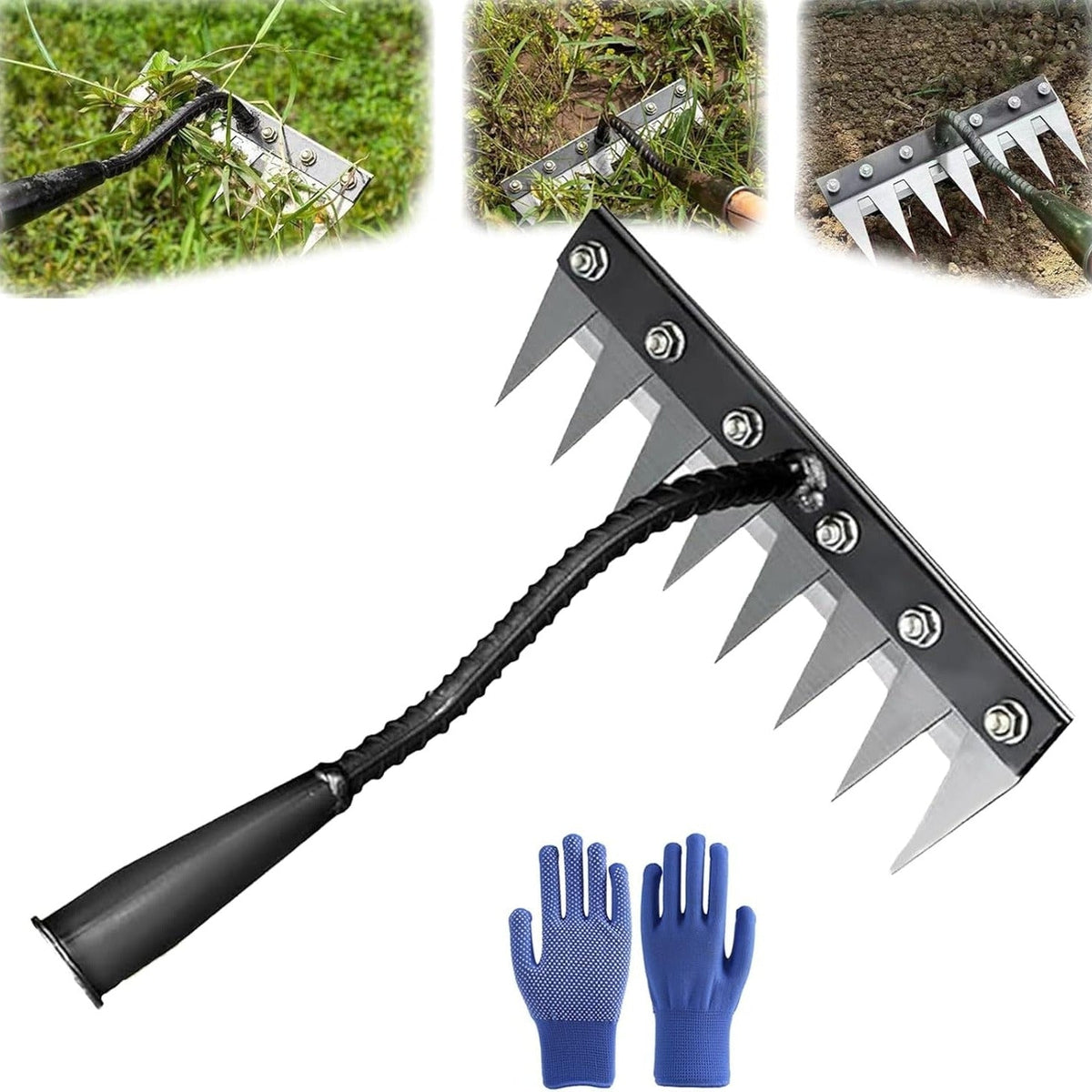 Heavy-Duty Iron Rake for Weeding in Gardens and Lawns
