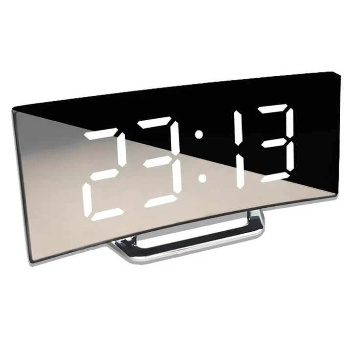 Digital Alarm Clock with Curved LED Display and Brightness Control