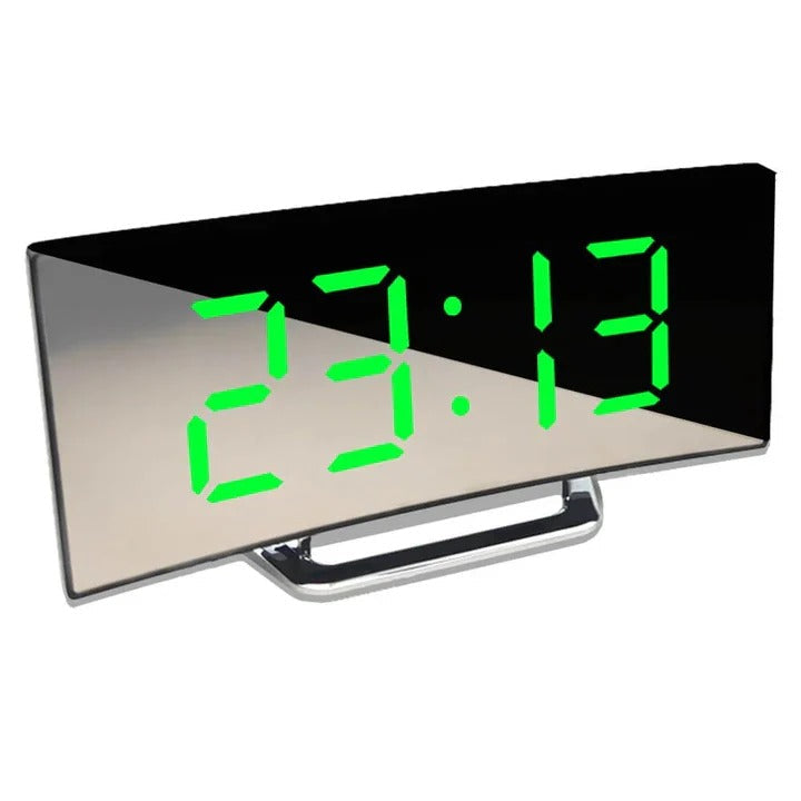 Digital Alarm Clock with Curved LED Display and Brightness Control