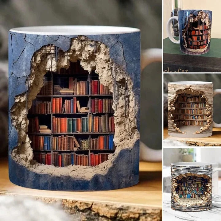 3D Bookshelf Design Ceramic Coffee Cup