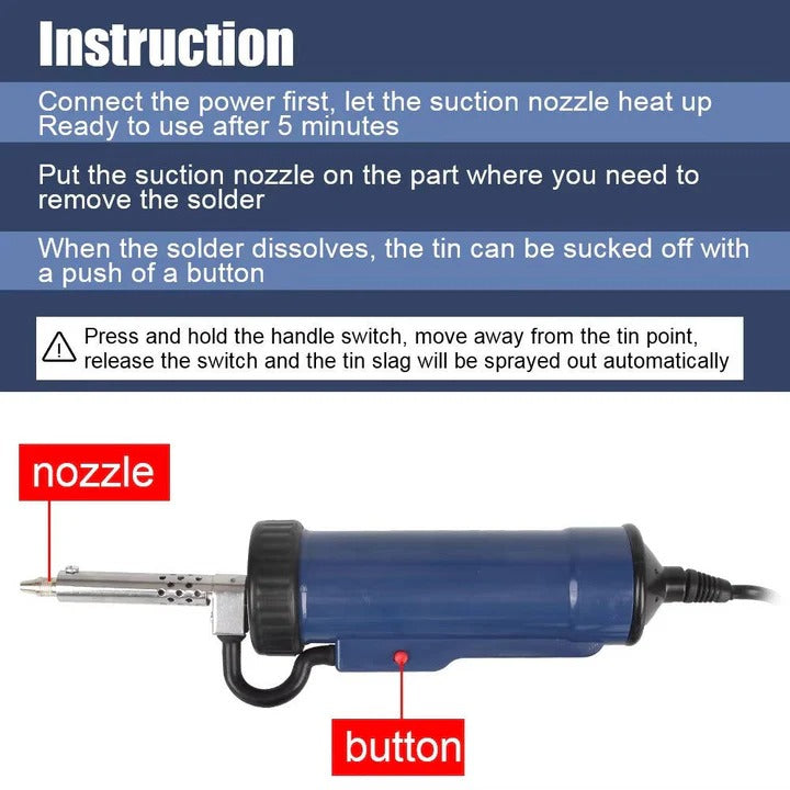 Desoldering Pump with Electric Operation and 3 Changeable Nozzles