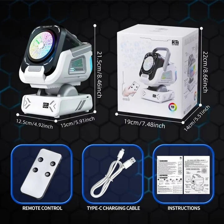 Rechargeable Electric Bubble Maker with RGB Lighting and Display
