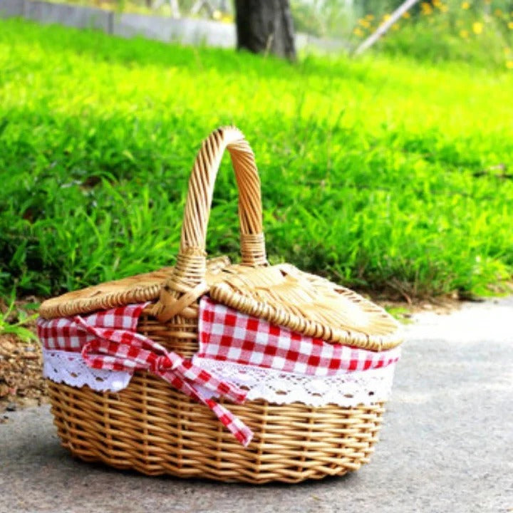 Picnic Basket with Handles and Washable Liner Made of Willow
