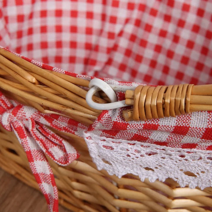 Picnic Basket with Handles and Washable Liner Made of Willow