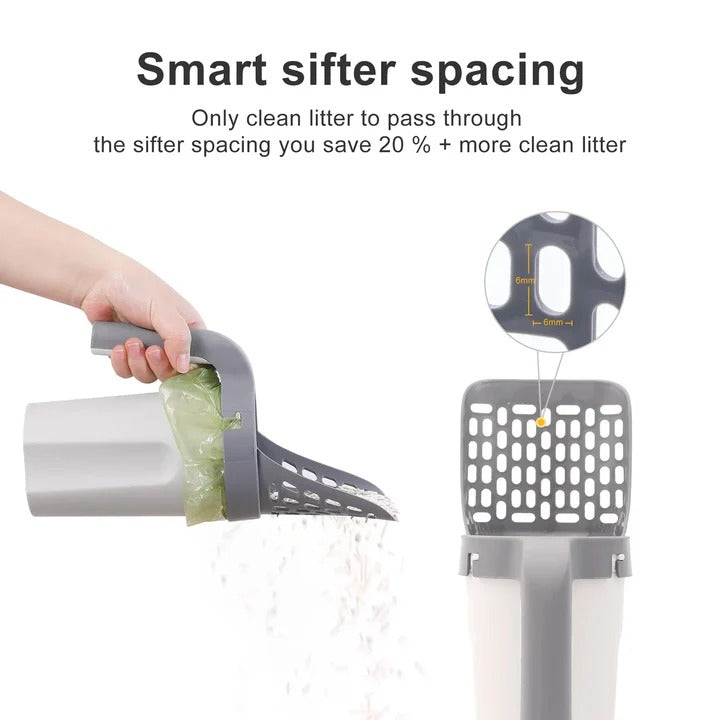 Litter Scoop for Cats with Integrated Waste Bin and Bag Holder