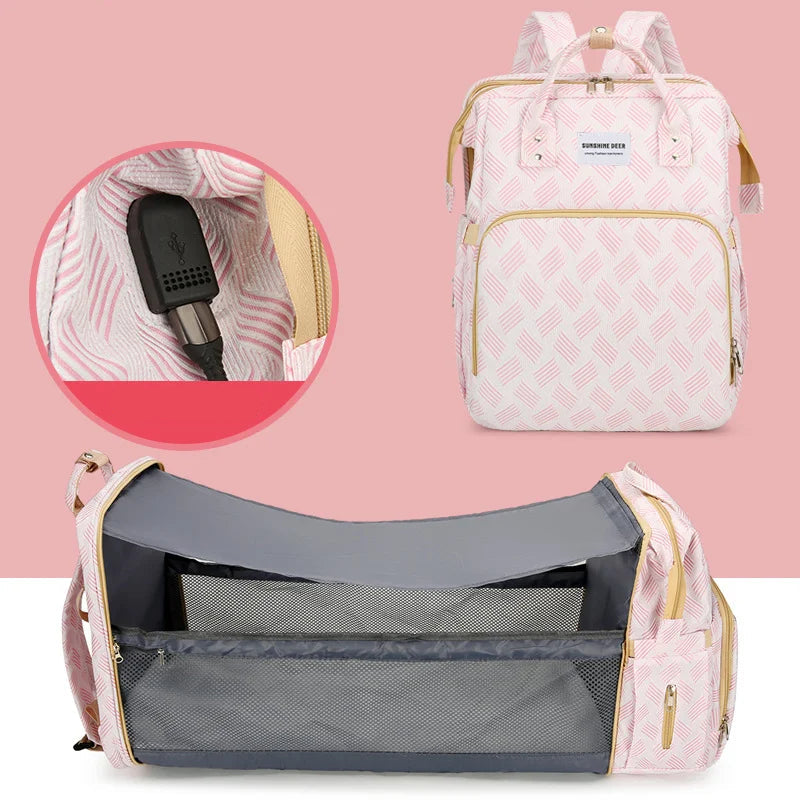 Versatile Diaper Backpack with Built-in Travel Crib Feature
