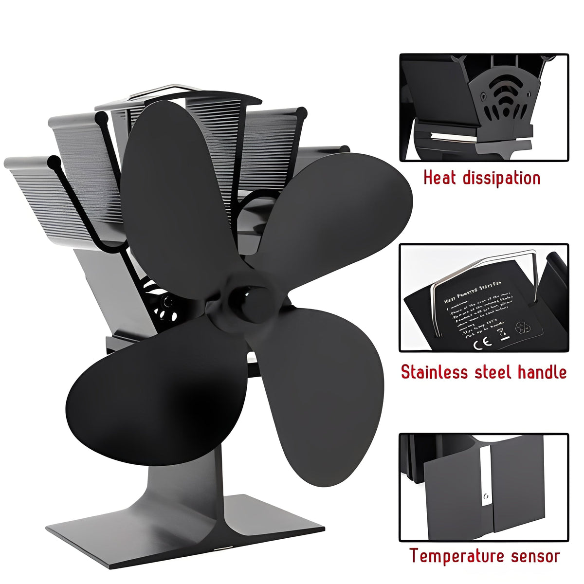 Heat Distribution Support Fireplace Fan with Heat-Powered Operation
