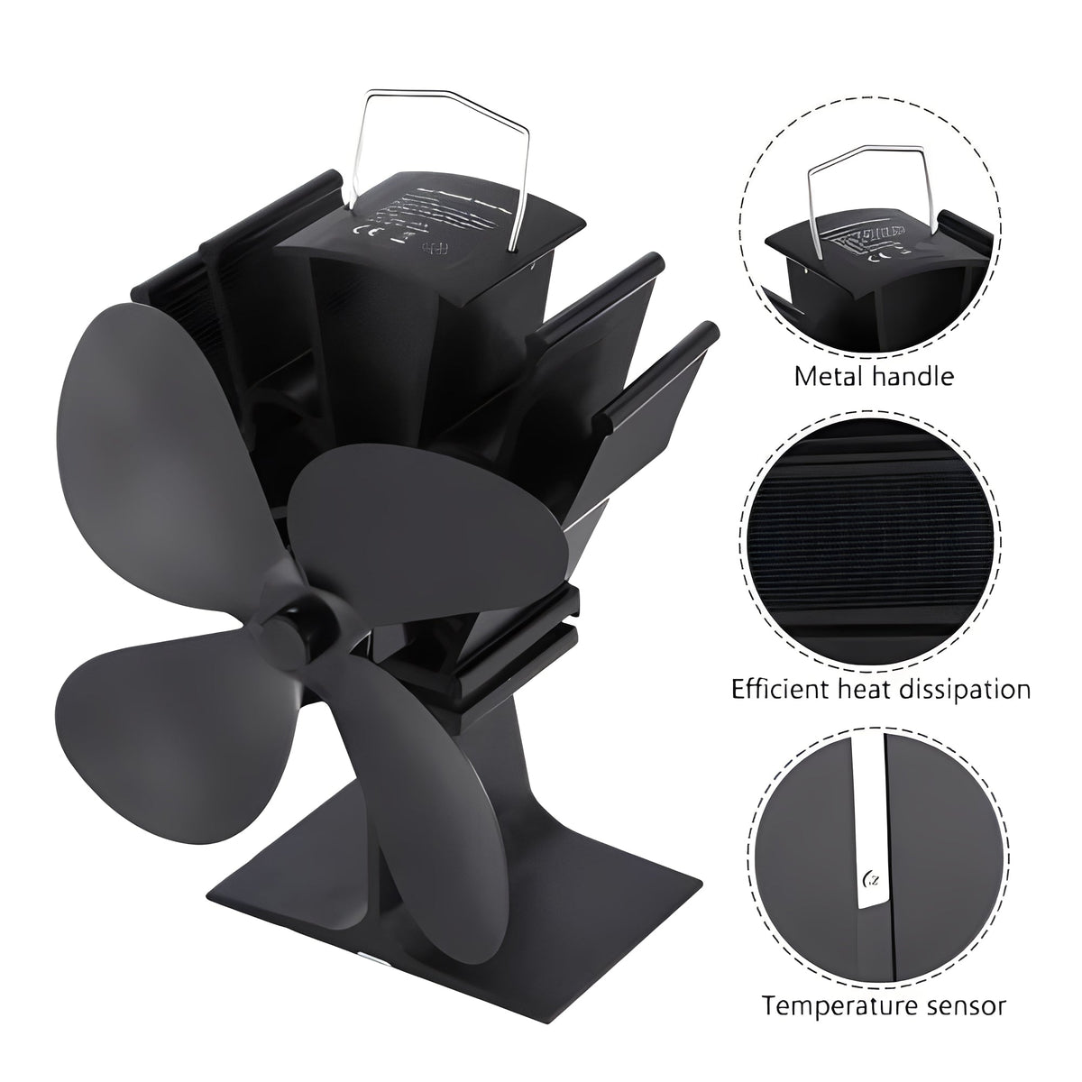 Heat Distribution Support Fireplace Fan with Heat-Powered Operation
