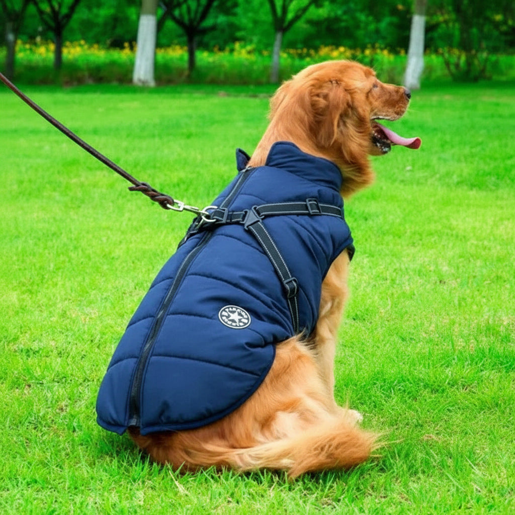 Winter Dog Coat with Harness, Waterproof and Sherpa Fleece Lining