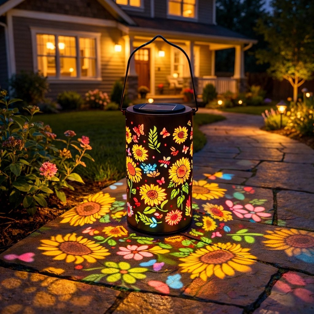 Floral Patterned Solar Lantern for Garden – Colorful Warm Light