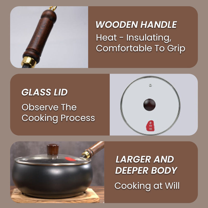 Uncoated Cast Iron Skillet with Wooden Handle