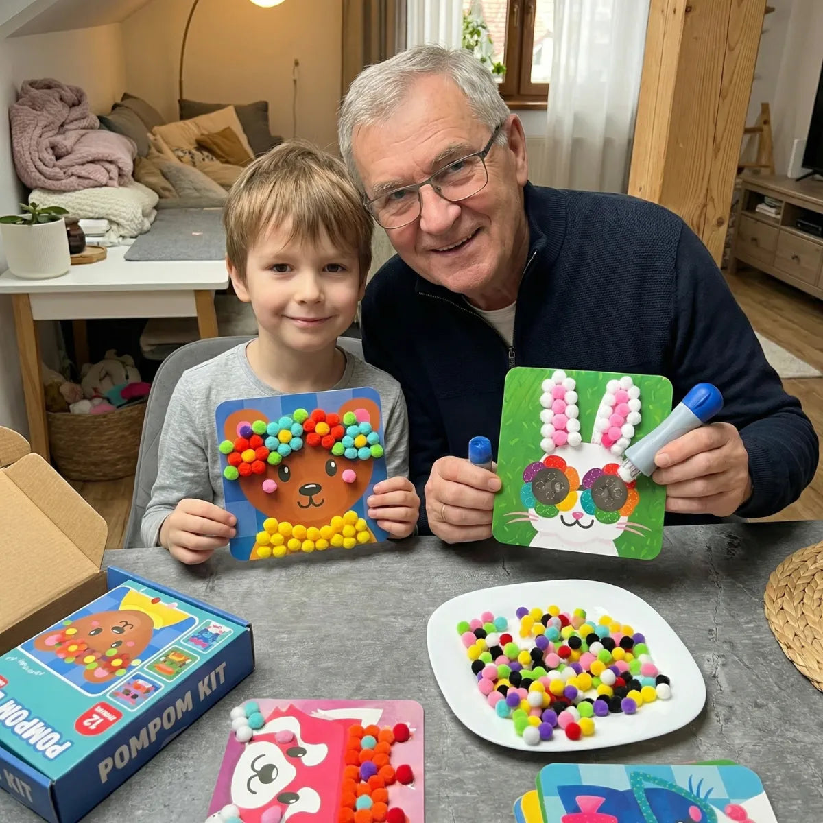 Mess-Free Creative Activity Set for Kids – Animal Pom-Poms