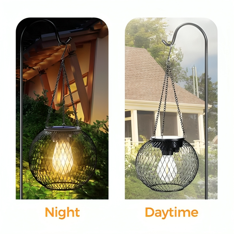 Retro Design Metal Grid Solar Lantern for Outdoor Gardens