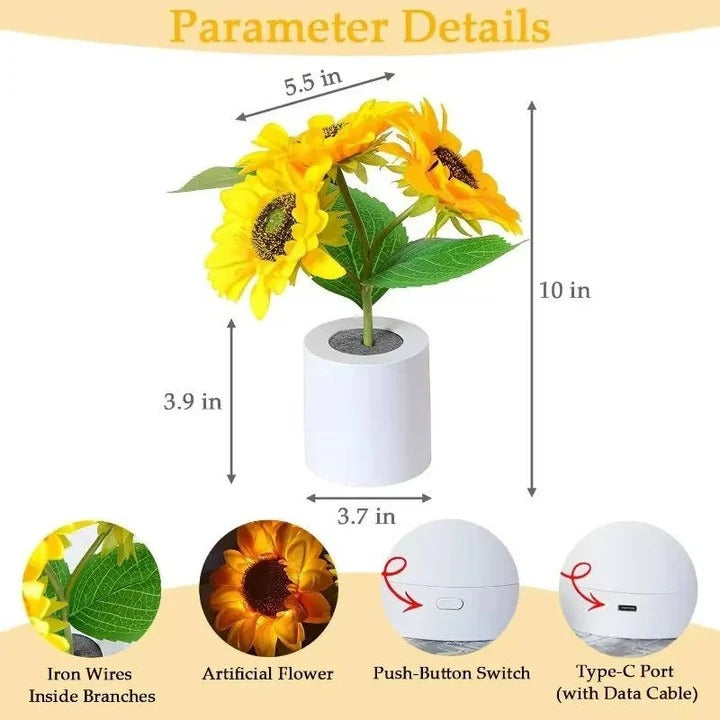 Warm Ambient Glow LED Table Lamp in Sunflower Design