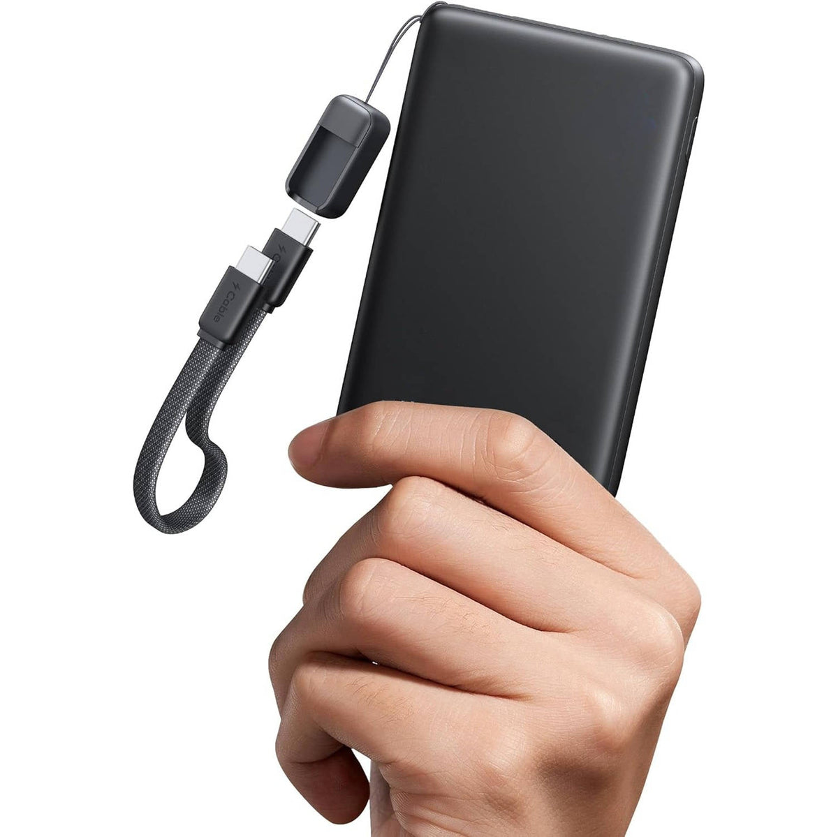Portable 10000mAh Power Bank with 45W Output and Integrated USB-C Cable