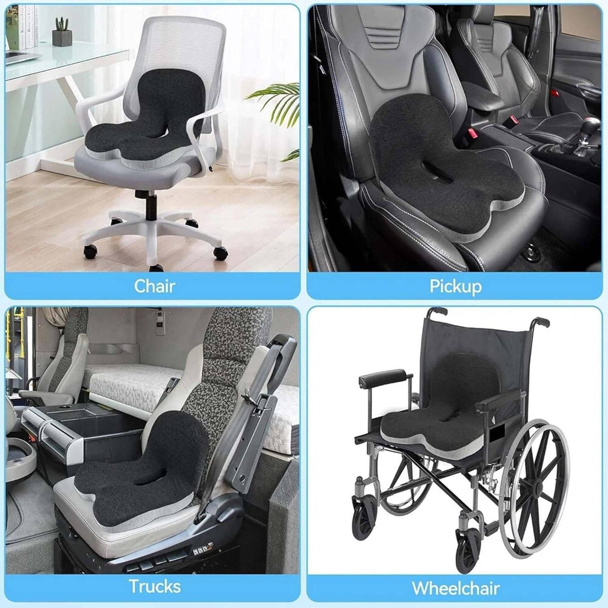Contoured Support Seat Cushion in Memory Foam for Office and Car Chairs