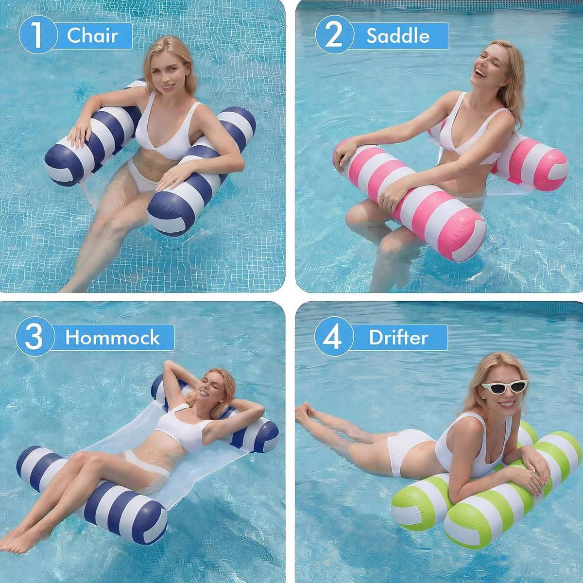 4-Pack Water Hammock Lounge Design for Adults - Pool Floats