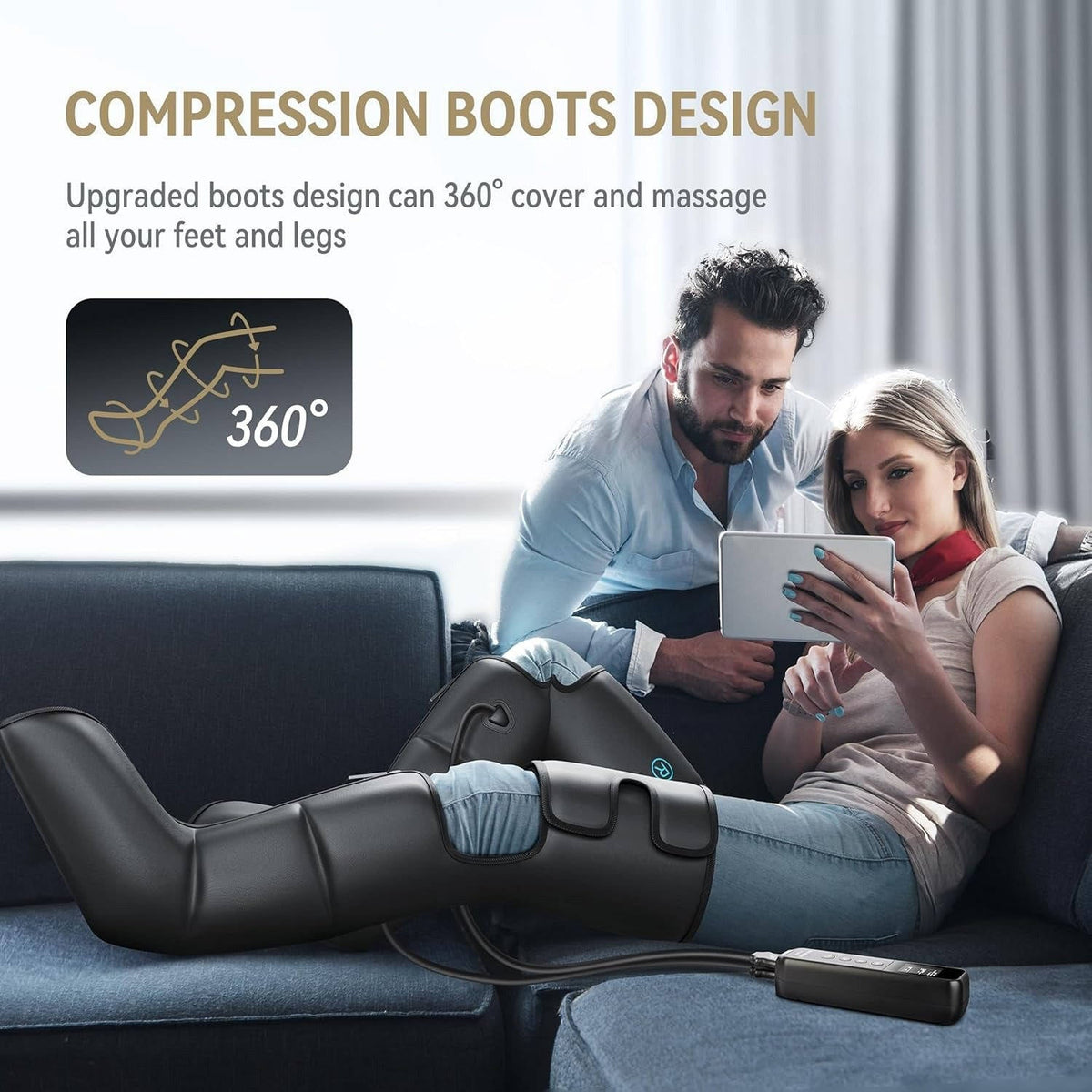 8-Chamber Leg Massage Recovery Boots with Wireless Air Compression