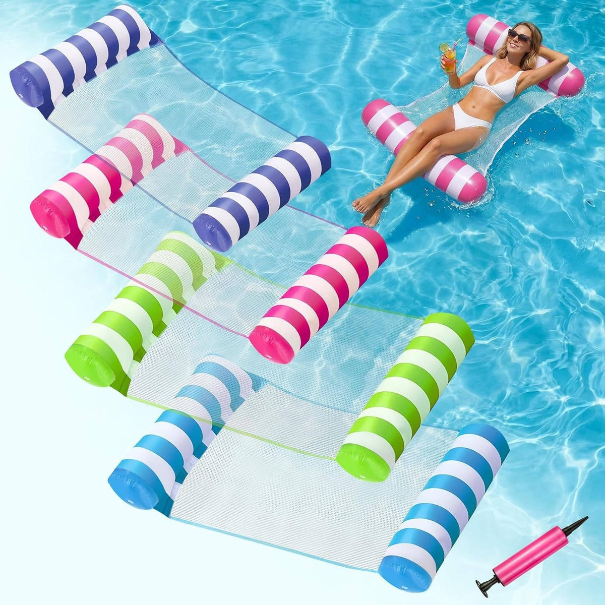 4-Pack Water Hammock Lounge Design for Adults - Pool Floats