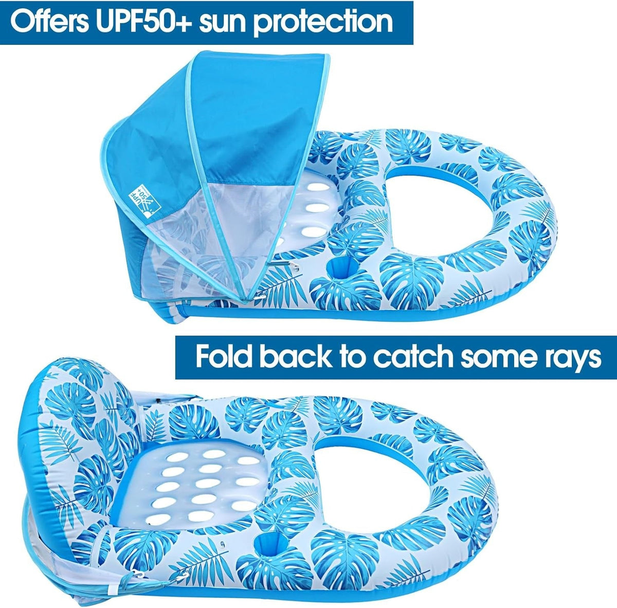 Spacious Pool Float with Canopy, Drink and Phone Holders, Backrest