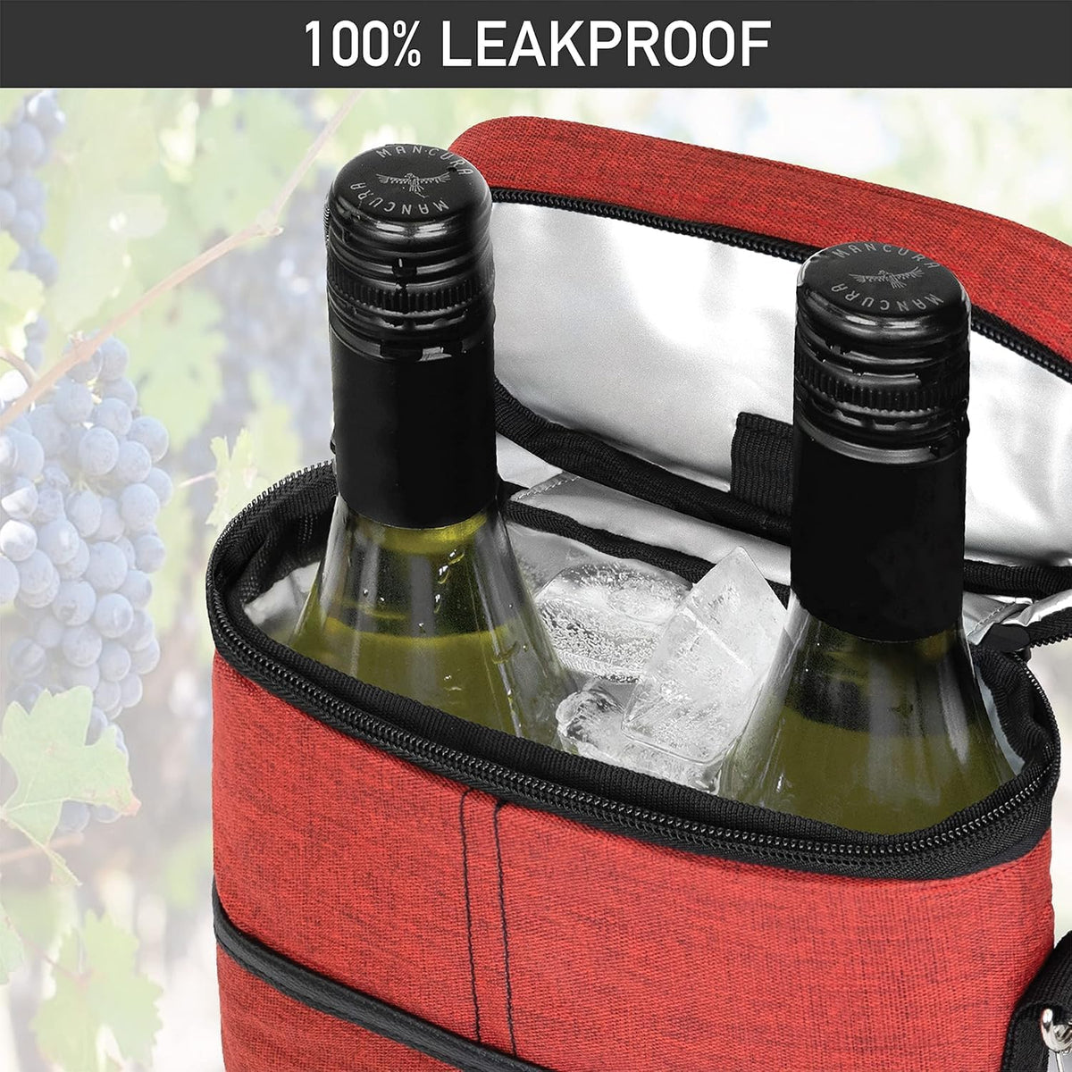 Wine Tote Cooler Bag for Travel & Picnics – Holds 2 Bottles