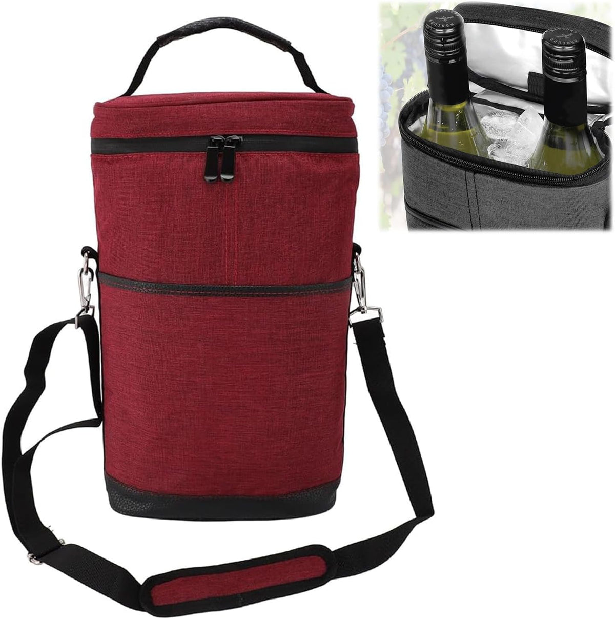 Wine Tote Cooler Bag for Travel & Picnics – Holds 2 Bottles