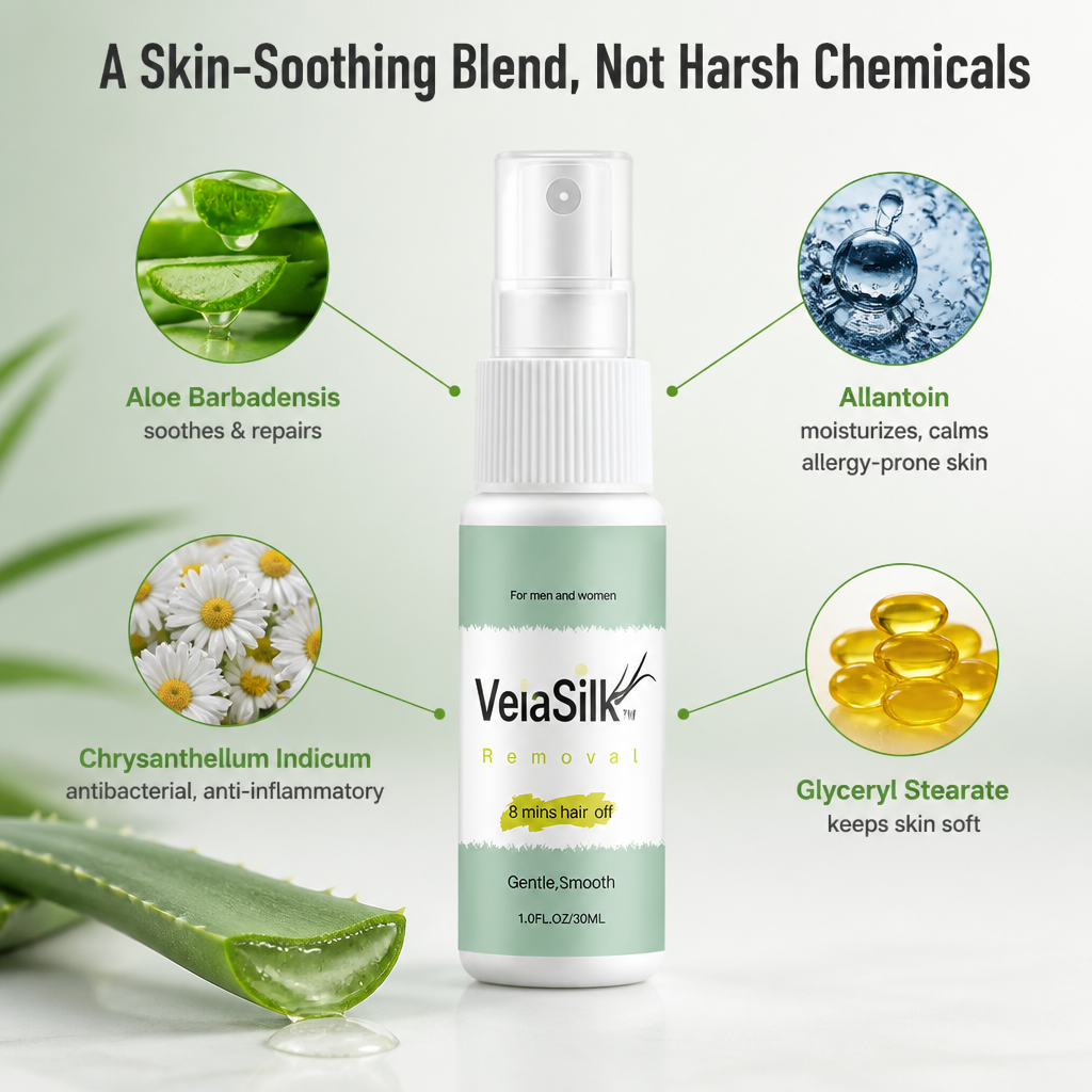 VelaSilk™ — Spray On, Wait 8 Minutes, Wipe Away Hair Without Razor Burn