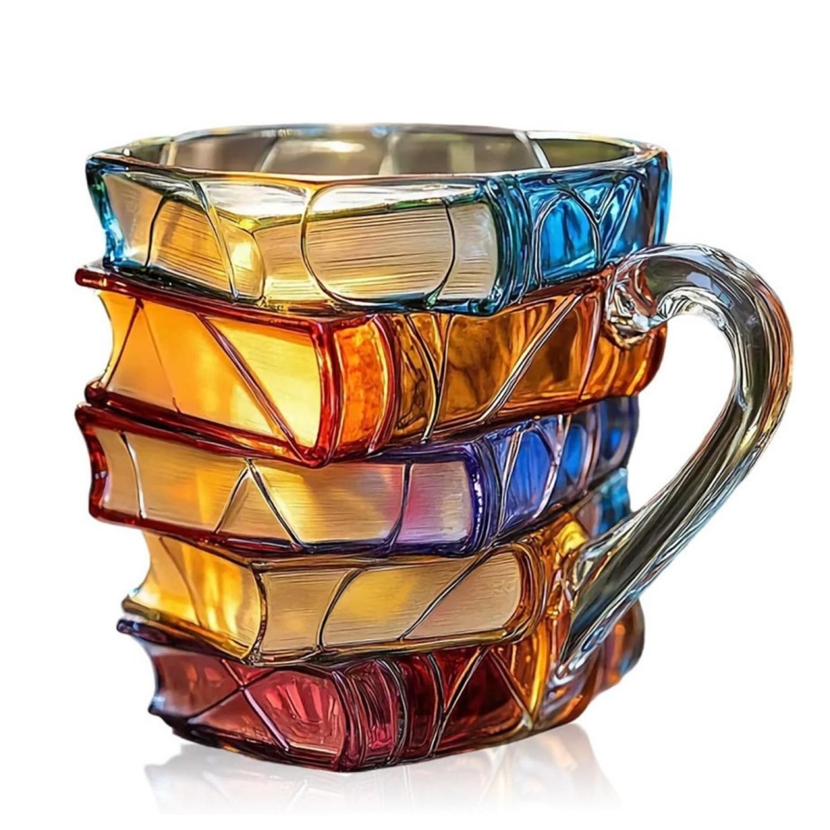 Colored Spine Design Glass Mug with Fused Handle for Book Lovers