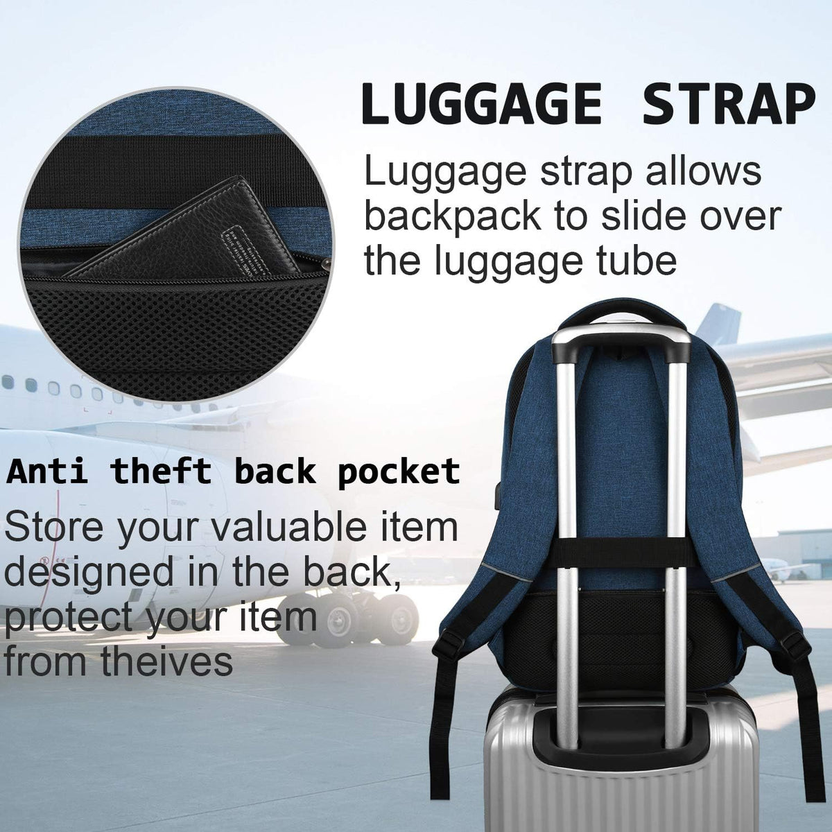 Anti-Theft Slim Laptop Backpack for Business with USB Charging Port
